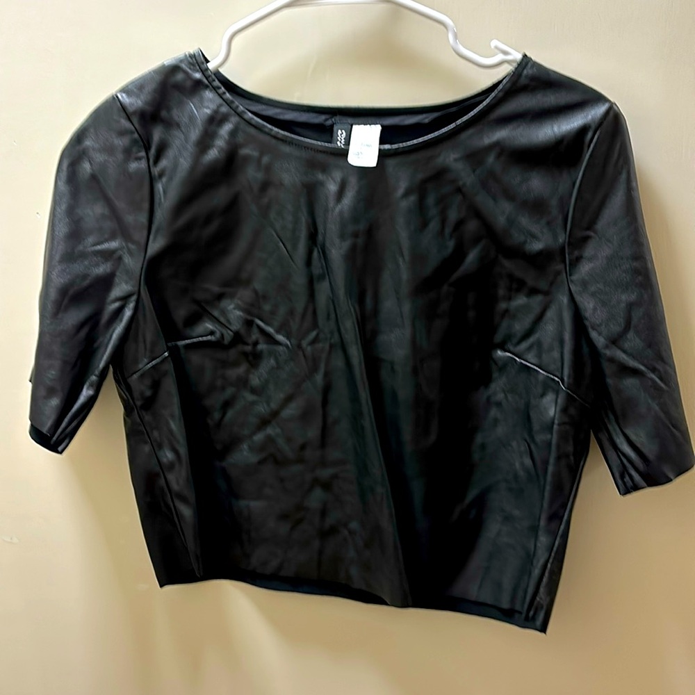 Faux leather short sleeve top